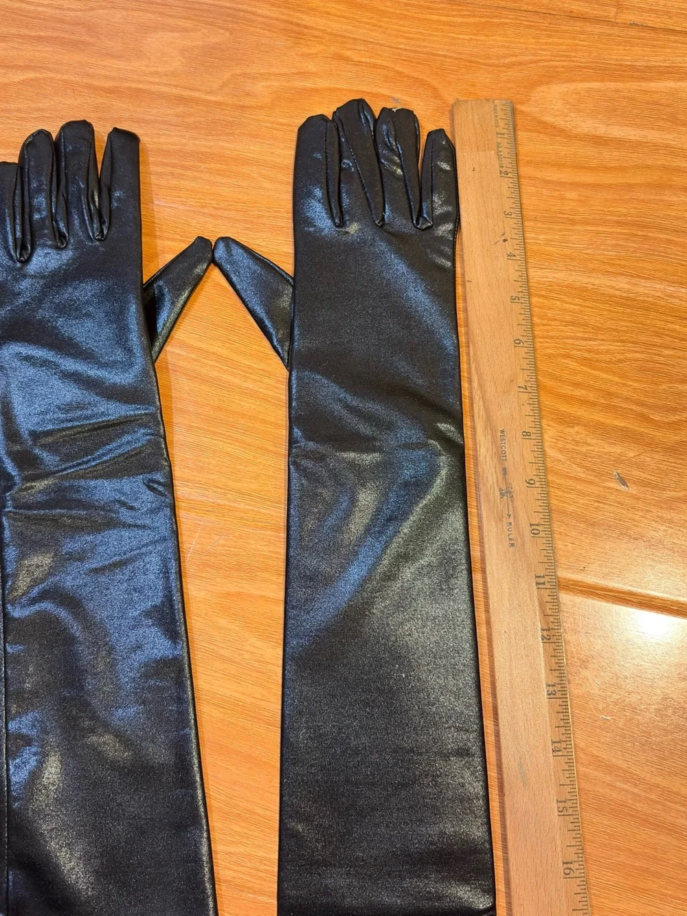 New Long Black Shiny Stretch Gloves Opera Length Cosplay Evening Party⁠-17”